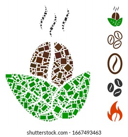 Dot Mosaic based on organic coffee. Mosaic vector organic coffee is composed with randomized rectangle elements. Bonus icons are added.