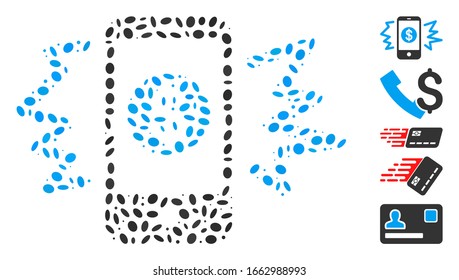 Dot Mosaic based on payment phone ring. Mosaic vector payment phone ring is composed with scattered ellipse elements.