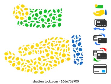Dot Mosaic basado en el pago. El pago vectorial mosaico se forma con elementos elípticos aleatorios. Se agregan iconos de bonificación.