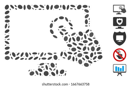 Dot Mosaic based on PC screen tap. Mosaic vector PC screen tap is created with random ellipse items. Bonus icons are added.