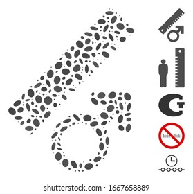 Punto Mosaico basado en la medida del pene. La medida del pene vectorial mosaico se compone de elementos elípticos aleatorios. Se agregan iconos de bonificación.