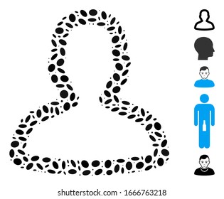 Dot Mosaic based on person. Mosaic vector person is composed with random elliptic elements. Bonus icons are added.