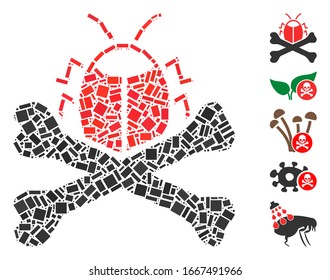 Dot Mosaic based on pesticide. Mosaic vector pesticide is created with random rectangle spots. Bonus icons are added.
