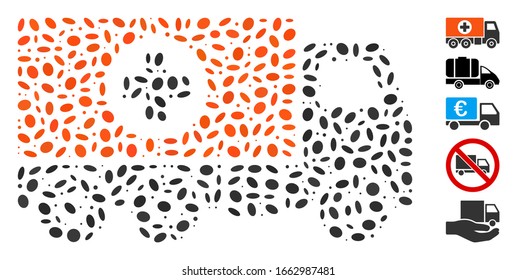 Dot Mosaic based on pharmacy delivery car. Mosaic vector pharmacy delivery car is designed with randomized oval dots.