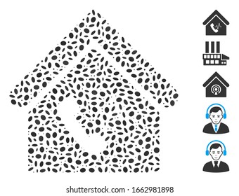 Dot Mosaic based on phone station building. Mosaic vector phone station building is designed with randomized oval items.
