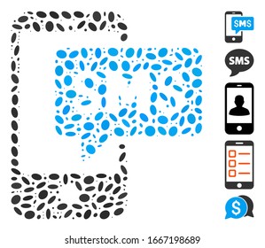 Dot Mosaic based on phone SMS. Mosaic vector phone SMS is formed with random oval spots. Bonus icons are added.