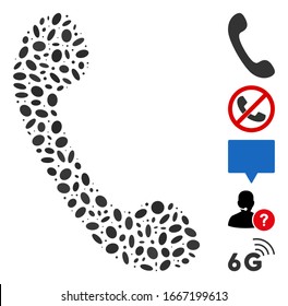 Dot Mosaic based on phone. Mosaic vector phone is designed with randomized elliptic spots. Bonus icons are added.