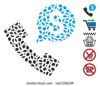Dot Mosaic based on phone order. Mosaic vector phone order is composed with randomized ellipse elements. Bonus icons are added.
