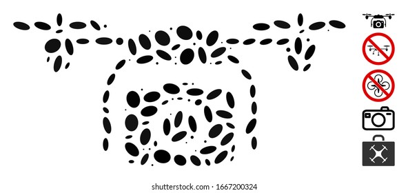 Dot Mosaic basado en foto drone. El dron de foto vectorial mosaico se crea con elementos ovales aleatorios. Se agregan iconos de bonificación.