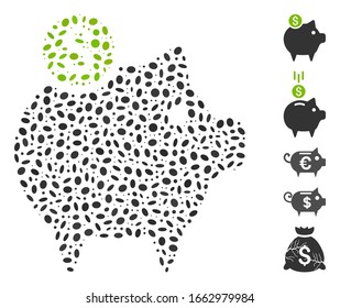 Dot Mosaic auf der Basis des Sparschweins. Das Mosaik-Vektorillustration-Sparschwein besteht aus verstreuten ovalen Flecken.