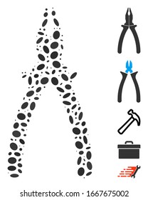 Dot Mosaic based on pliers. Mosaic vector pliers is designed with random ellipse dots. Bonus icons are added.
