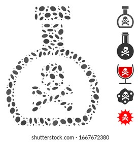 Dot Mosaic based on poison retort. Mosaic vector poison retort is composed with random elliptic dots. Bonus icons are added.