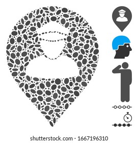 Dot Mosaic basierend auf dem Marker der Polizeikarte. Der Polizist der Vektorillustration der Mosaik ist mit randomisierten Ellipsobjekten ausgestattet. Bonussymbole werden hinzugefügt.
