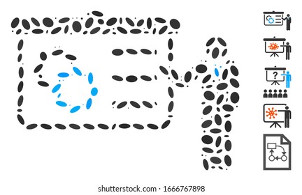 Dot Mosaic based on presentation. Mosaic vector presentation is created with scattered ellipse dots. Bonus icons are added.