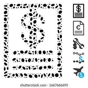 Dot Mosaic basado en la lista de precios. La lista de precios del vector mosaico está diseñada con manchas ovales aleatorias. Se agregan iconos de bonificación.