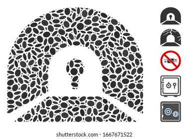 Dot Mosaic based on private tunnel. Mosaic vector private tunnel is formed with scattered elliptic elements. Bonus icons are added.
