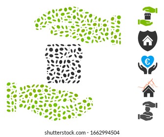 Dot Mosaic based on real estate insurance hands. Mosaic vector real estate insurance hands is designed with scattered elliptic items.