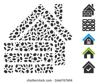 Dot Mosaic based on realty brick wall. Mosaic vector realty brick wall is created with randomized ellipse spots. Bonus icons are added.