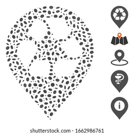 Dot Mosaic basierend auf dem Recycling-Kartenmarker. Die Vektorillustration der Mosaik wird mit verstreuten Ellipsenpunkten wiederverwertet.