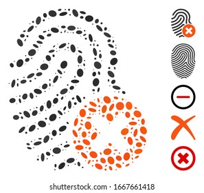 Dot Mosaic based on remove fingerprint. Mosaic vector remove fingerprint is designed with scattered elliptic elements. Bonus icons are added.