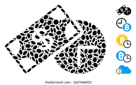 Dot Mosaic based on rent time. Mosaic vector rent time is formed with random oval elements. Bonus icons are added.