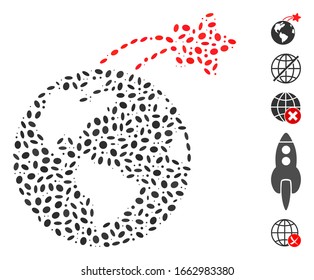 Dot Mosaic based on rising satellite on Earth. Mosaic vector rising satellite on Earth is designed with scattered ellipse elements.