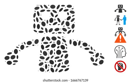 Dot Mosaic based on robot. Mosaic vector robot is designed with scattered oval items. Bonus icons are added.