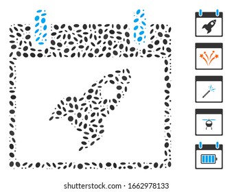 Dot Mosaic based on rocket calendar day. Mosaic vector rocket calendar day is composed with scattered ellipse dots.