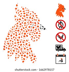 Dot Mosaic based on rooster head. Mosaic vector rooster head is designed with random oval spots.