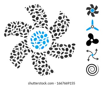 Dot Mosaic based on rotor. Mosaic vector rotor is formed with randomized elliptic items. Bonus icons are added.