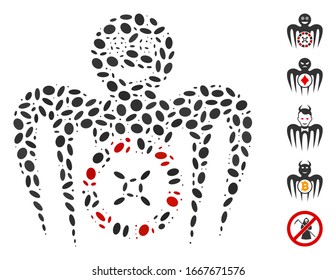 Dot Mosaic based on roulette mad monster. Mosaic vector roulette mad monster is designed with randomized elliptic elements. Bonus icons are added.