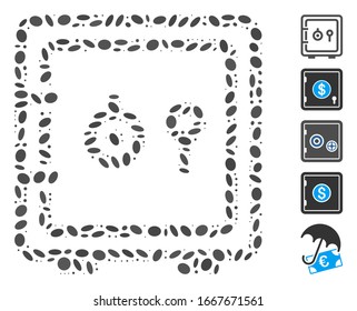 Dot Mosaic based on safe. Mosaic vector safe is created with scattered elliptic dots. Bonus icons are added.