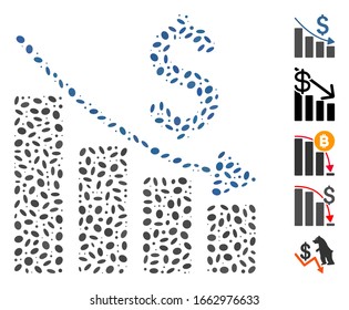 Dot Mosaic based on sales crisis chart. Mosaic vector sales crisis chart is created with scattered oval elements.