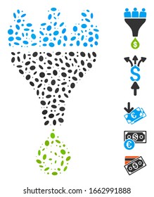 Dot Mosaic based on sales funnel. Mosaic vector sales funnel is formed with randomized ellipse spots.
