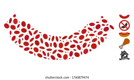 Dot Mosaic based on sausage. Mosaic vector sausage is designed with randomized oval spots. Bonus icons are added.
