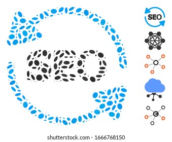 Dot Mosaic based on seo process. Mosaic vector seo process is designed with randomized elliptic spots. Bonus icons are added.