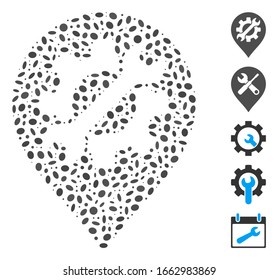 Dot Mosaic based on service tool marker. Mosaic vector service tool marker is designed with scattered ellipse spots.