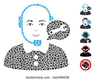Dot Mosaic based on service center lady operator. Mosaic vector service center lady operator is formed with randomized ellipse dots.