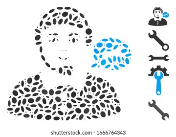 Dot Mosaic based on service center lady. Mosaic vector service center lady is composed with randomized ellipse dots. Bonus icons are added.