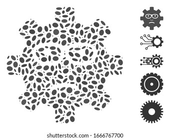 Dot Mosaic based on service gear sad smile. Mosaic vector service gear sad smile is composed with random ellipse elements. Bonus icons are added.