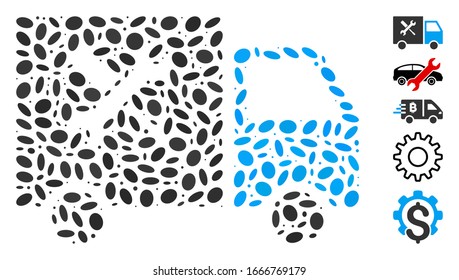 Dot Mosaic based on service van. Mosaic vector service van is created with random elliptic dots. Bonus icons are added.