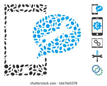 Dot Mosaic based on service SMS. Mosaic vector service SMS is composed with random elliptic dots. Bonus icons are added.