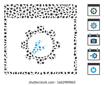 Dot Mosaic based on setup tools calendar page. Mosaic vector setup tools calendar page is formed with scattered ellipse dots.