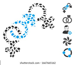 Dot Mosaic basado en traición sexual. La traición sexual vector mosaico se crea con puntos de elipse aleatorios. Se agregan iconos de bonificación.