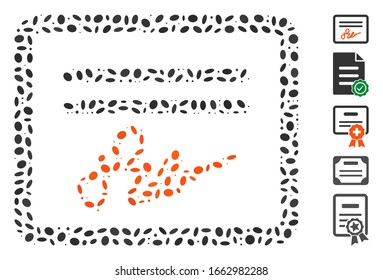 Dot Mosaic basado en la certificación de firma. La certificación de firma de vector mosaico se crea con puntos de elipse aleatorios.