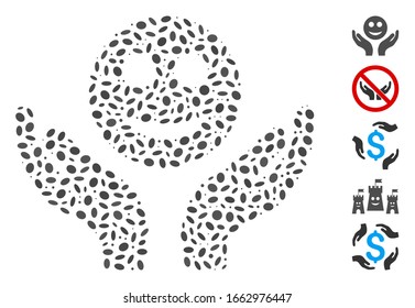 Dot Mosaic based on smile care hands. Mosaic vector smile care hands is formed with scattered oval spots.