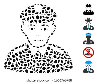 Dot Mosaic based on soldier. Mosaic vector soldier is created with randomized elliptic dots. Bonus icons are added.