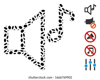 Dot Mosaic based on sound volume. Mosaic vector sound volume is created with scattered ellipse items. Bonus icons are added.