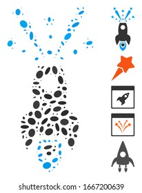 Dot Mosaic based on space rocket boom. Mosaic vector space rocket boom is designed with random ellipse dots. Bonus icons are added.