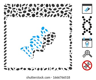 Dot Mosaic based on sperm DNA replication calendar page. Mosaic vector sperm DNA replication calendar page is created with scattered elliptic items. Bonus icons are added.
